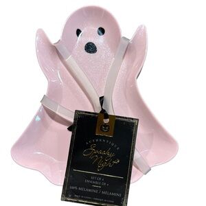 SPOOKY NIGHT NEW 4pc Melamine Appetizer Plate Set -pink Halloween Ghost